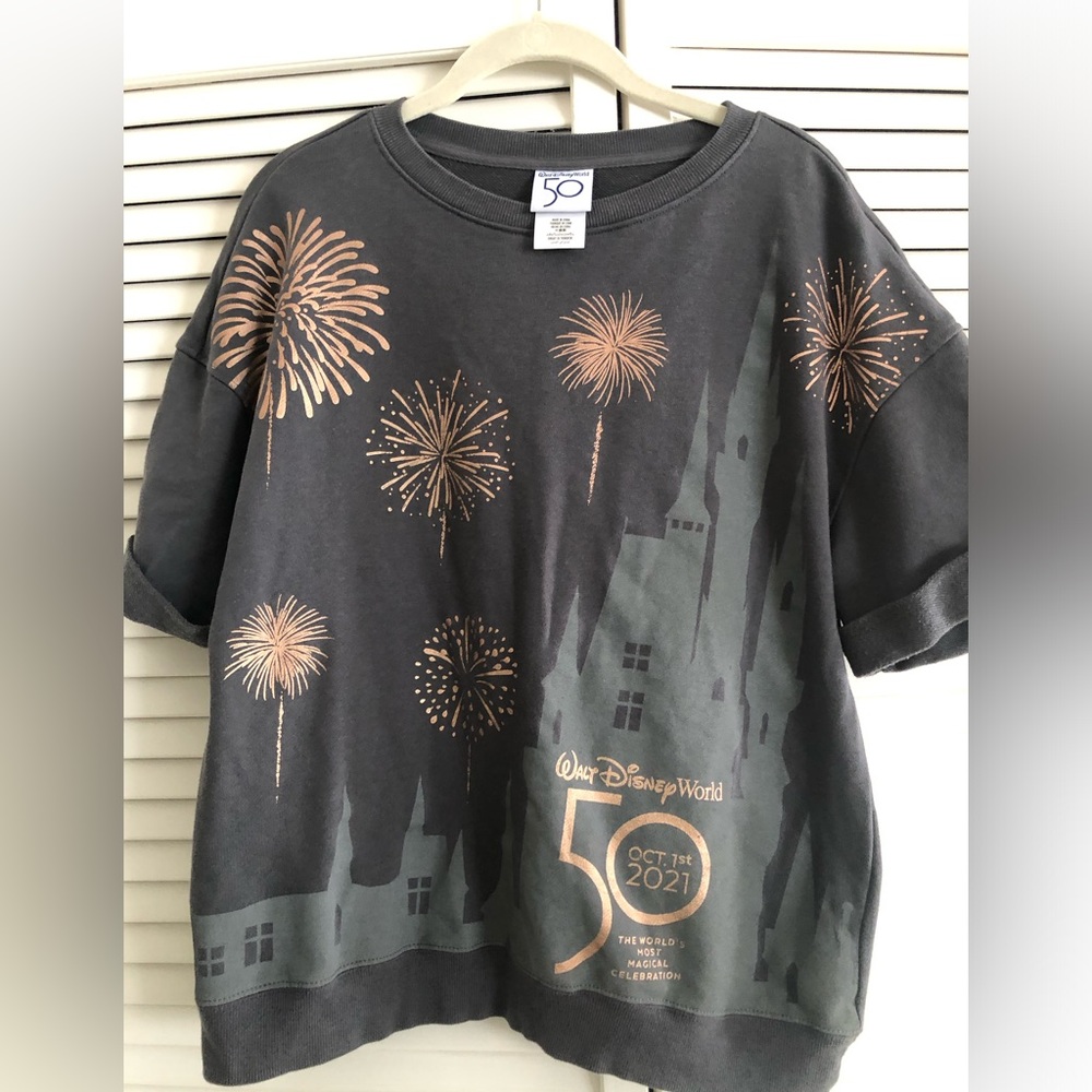 Disney Parks WDW 50th Anniversary sweatshirt dark gray short sleeves-large